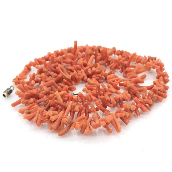 VINTAGE  925 sterling SALMON angel skin branch coral necklace 25 1/2" - Picture 3 of 7